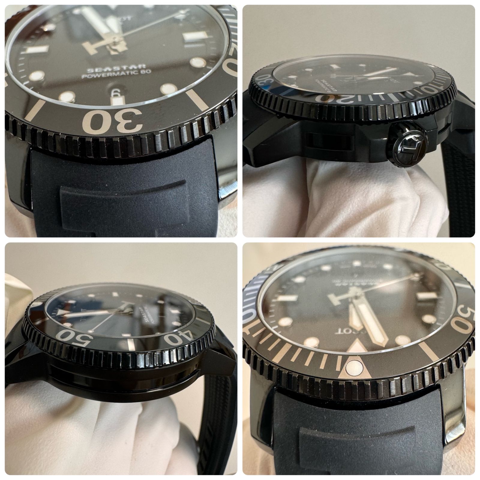 【極美品】ティソ シースター T120407A　黒文字盤　ラバーベルト 美品】ティソ シースター1000 パワーマチック80 T120407A 自動巻
