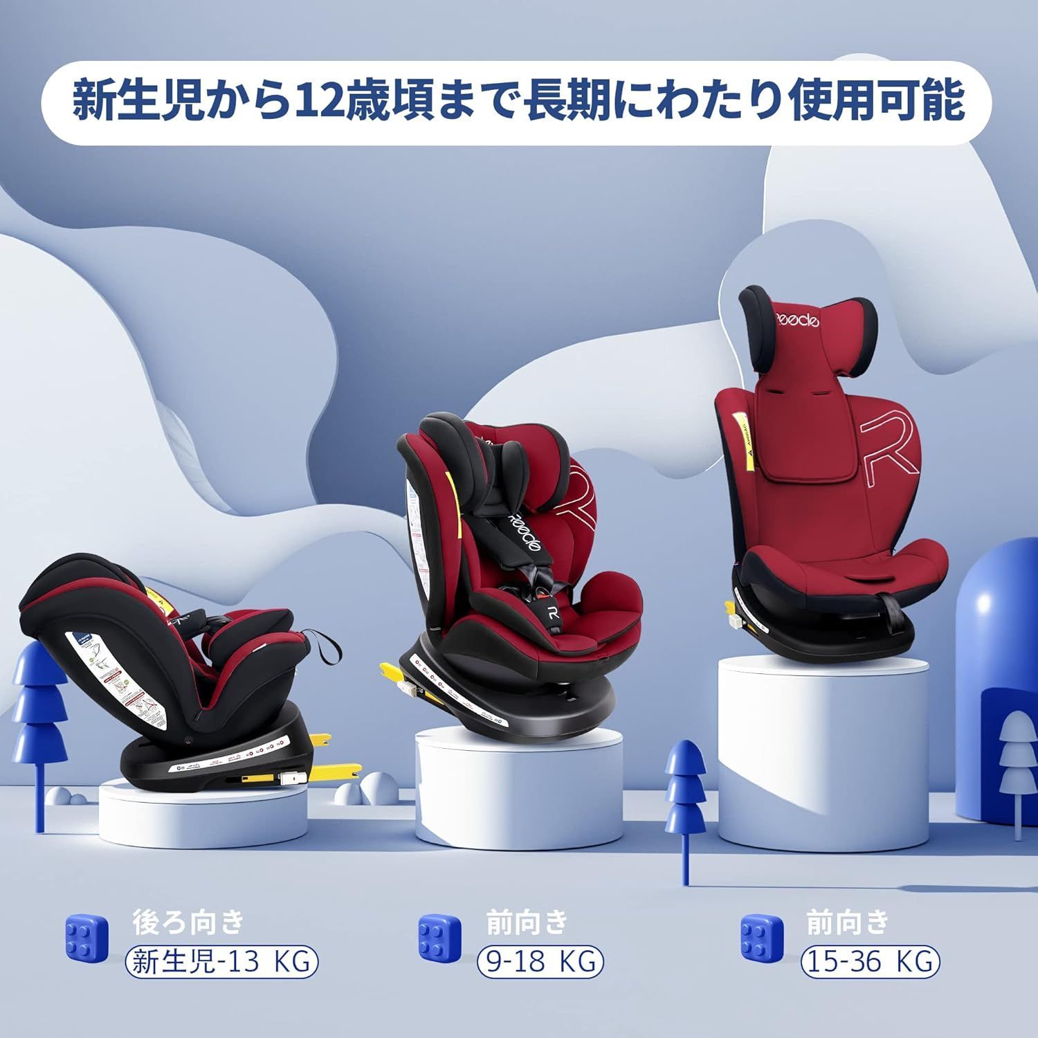 開封済・未使用品】 Reecle チャイルドシート 360度 回転式 新生児-12 