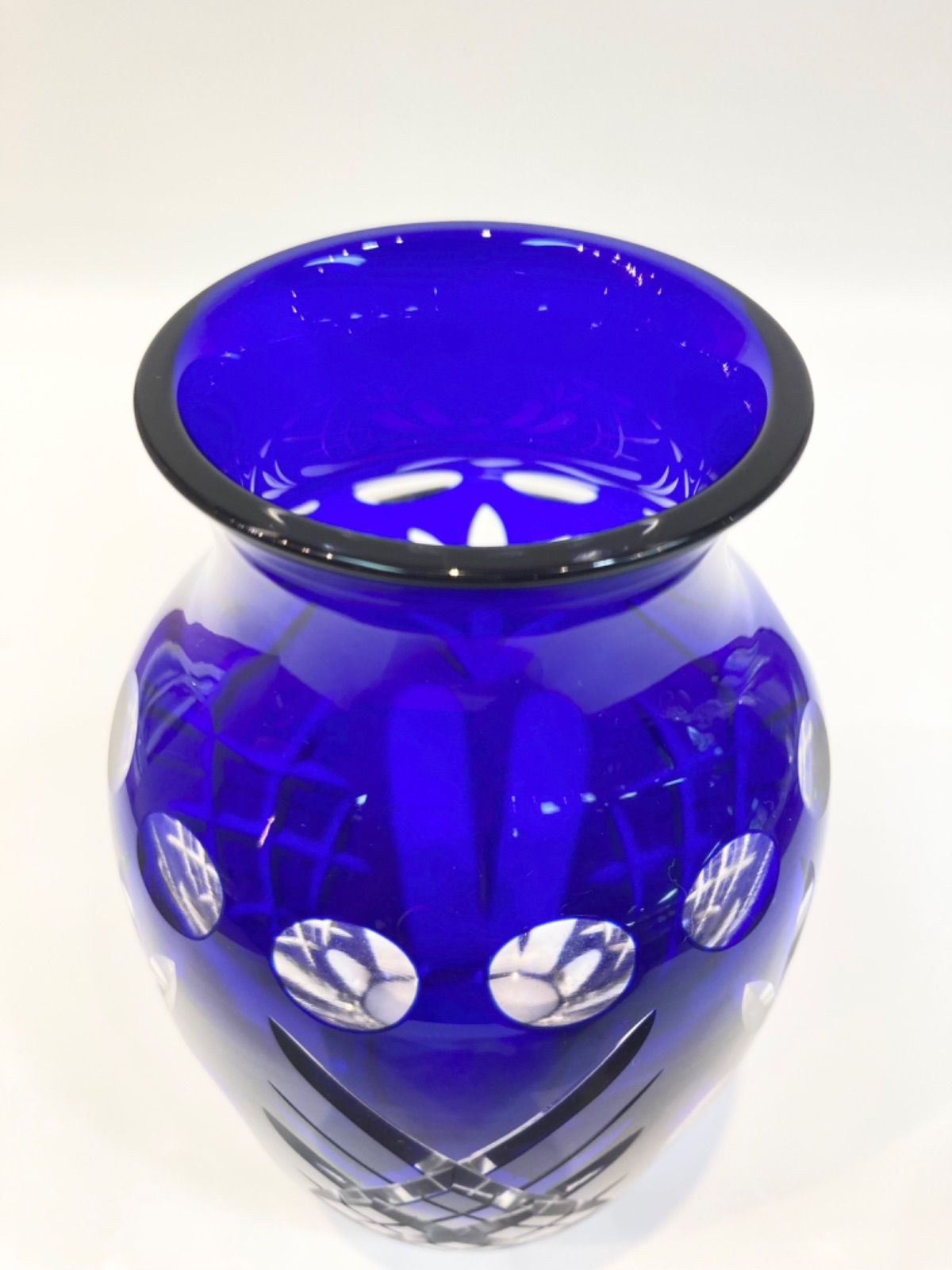 新品☆木箱入り江戸切子☆色被せ花瓶 ルリ 伝統工芸 彩鳳 ガラス