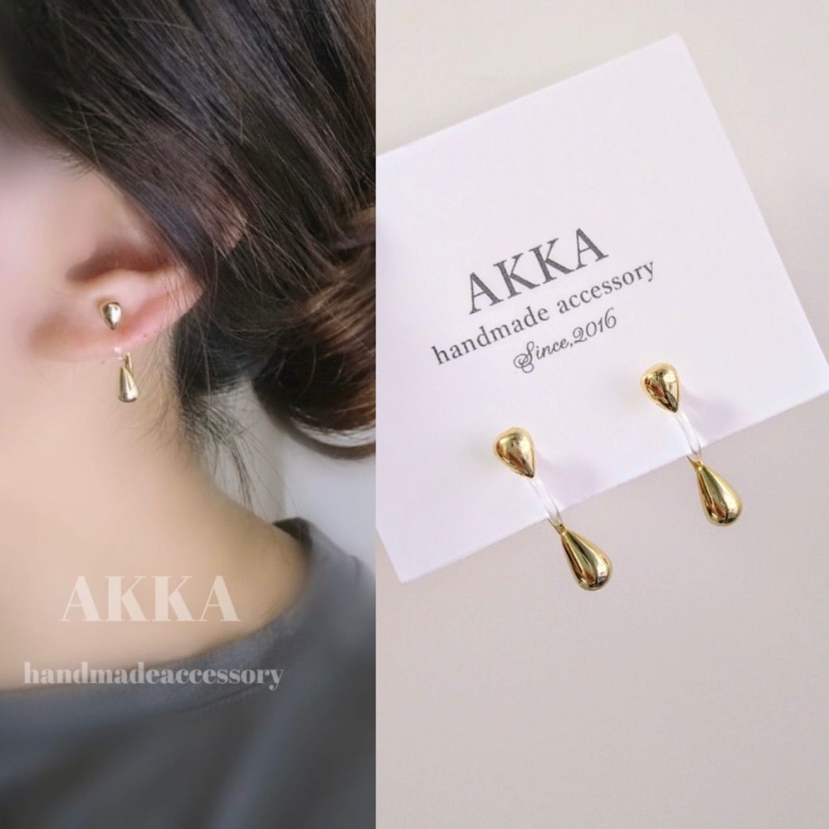gold motif simple earring ゴールドモチーフのシンプルイヤリング　　　　　　　樹脂ピアスパール樹脂イヤリングノンホールピアス金属アレルギー対応