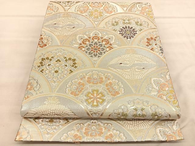 MO-3232 袋帯 フォーマル 佐賀箔 百華 金銀糸 銀色 未使用 佐賀錦 宝相華 袋帯 金銀糸 水色 シルバー 292 | kimono