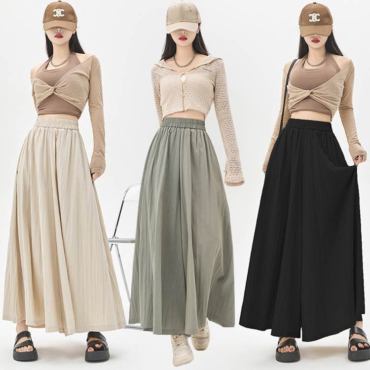 送料無料 ガウチョパンツ 春夏 レディース ワイドパンツ スカンツ スカーチョ ガウチョ ロングパンツ ハイウエスト ウエストゴム ポケット付き ゆったり ゆるパンツ 長ズボン 上品 シンプル カジュ lan6703