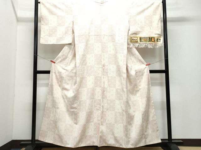 未着用　小紋　塩沢紬　市松　亀甲　十字絣　ホワイト　着物　055a d e6c744e9c9d4c5f37c020310eeb9b4