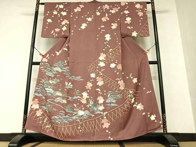 平和屋着物●名門・上野家　人間国宝上野為二の次男　三代目・上野清二　訪問着　松竹梅風景文　正絹　逸品　AAAW9051zg 平和屋着物○名門・上野家 人間国宝上野為二の次男 三代目・上野清二