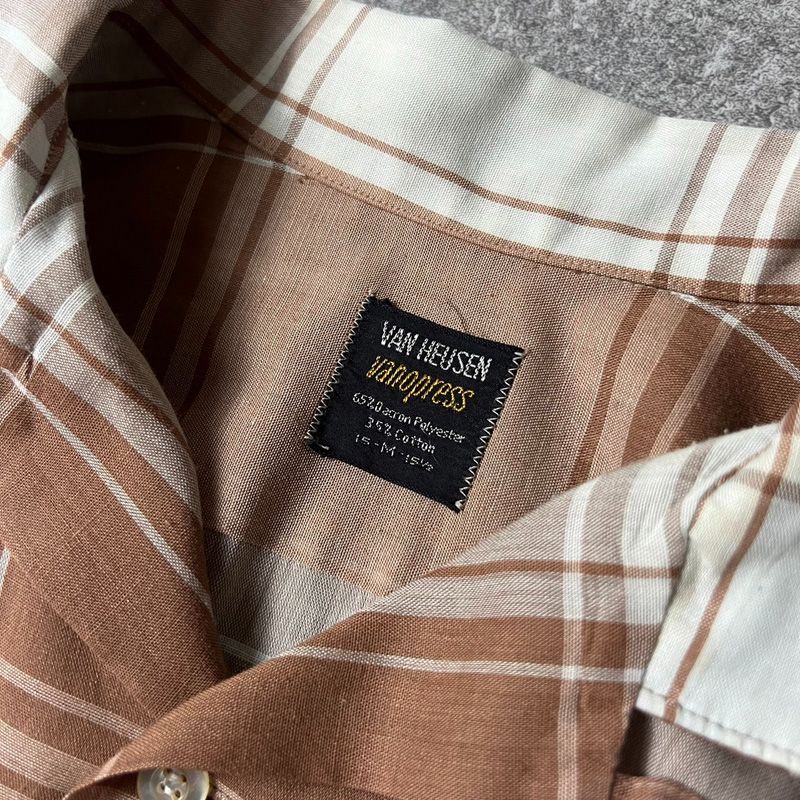 60s 70s VAN HEUSEN チェック 半袖 オープンカラー シャツ M / 60年代 