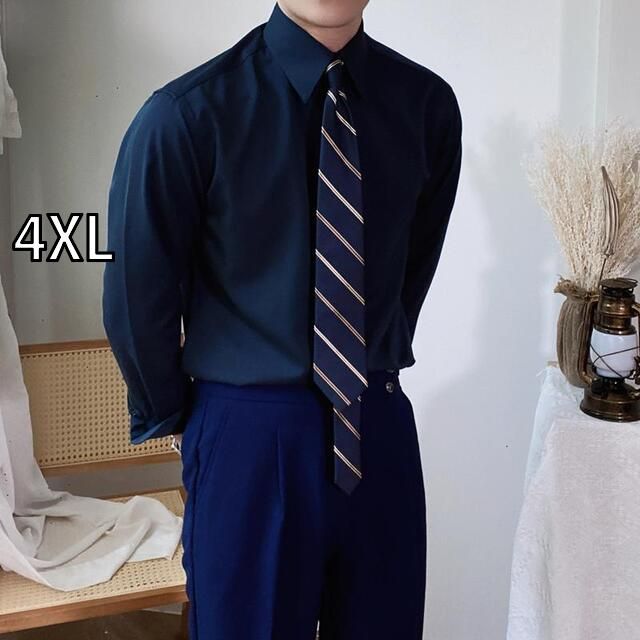 [4XL]メンズ ファッション 服 男性用 オシャレ シンプル 大人 かっこいい 大きいサイズ ストリート 紳士服 イタリア ロング ポト カラー 無地 スリム シャツ ブリ ティッシュ スタイル ゆったり 伸縮性 アイロン 不要 高級 シャツ