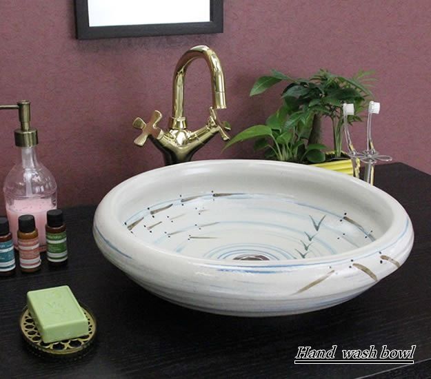 信楽焼 手洗い鉢 洗面ボウル 陶器 直径40cm 中型サイズ 手描きめだか絵