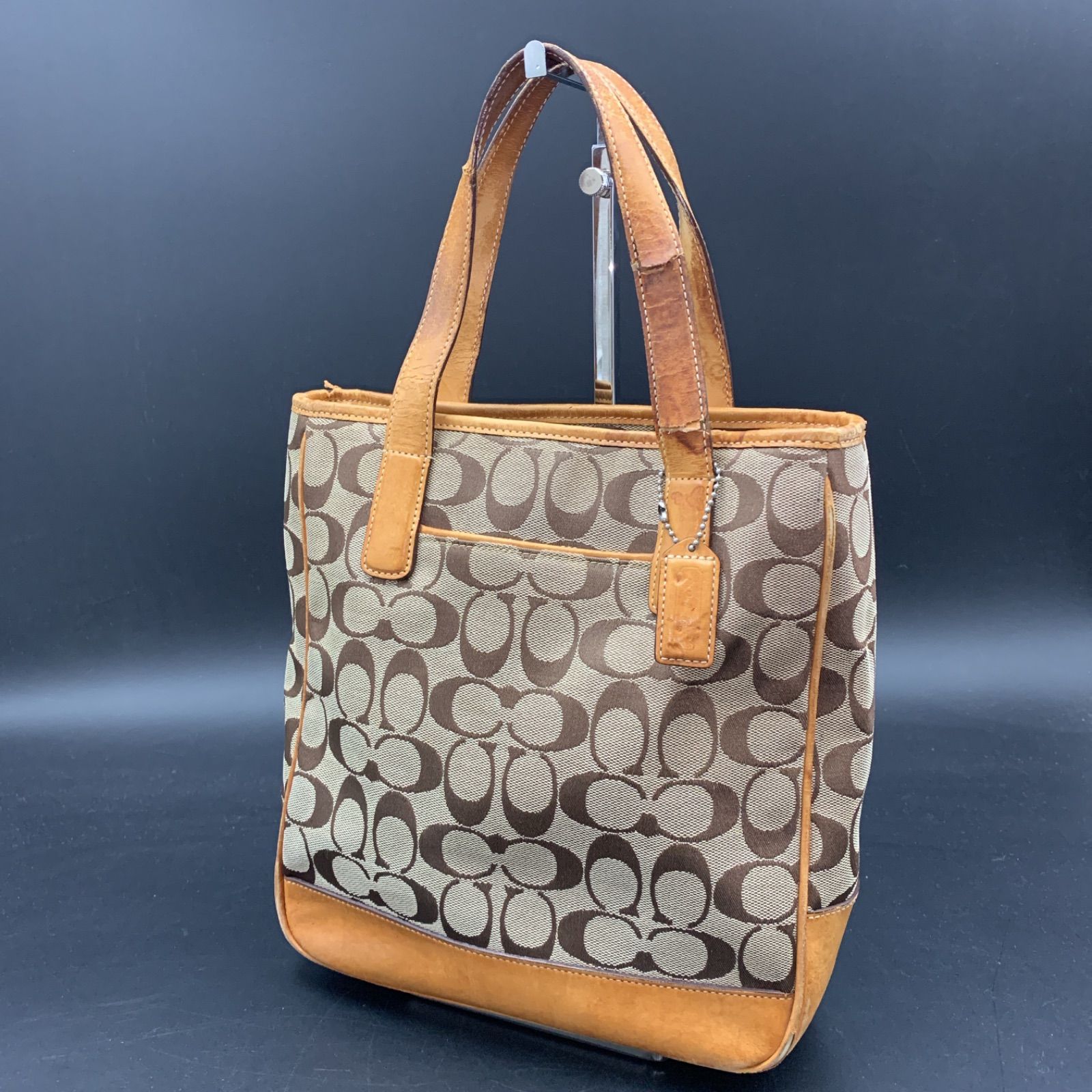 74 COACH コーチ シグネチャー キャンバス×レザー ミニトートバッグ 