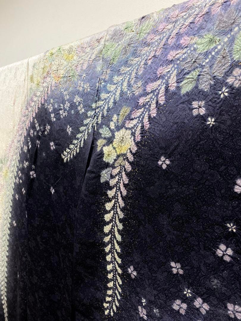 振袖 仮絵羽 銀通し 絞り 金彩 紋意匠 辻が花 正絹 未仕立て品 八掛付き 振袖 仮絵羽 金彩 絞り 辻ヶ花 銀通し 紋意匠 正絹 未仕立て品