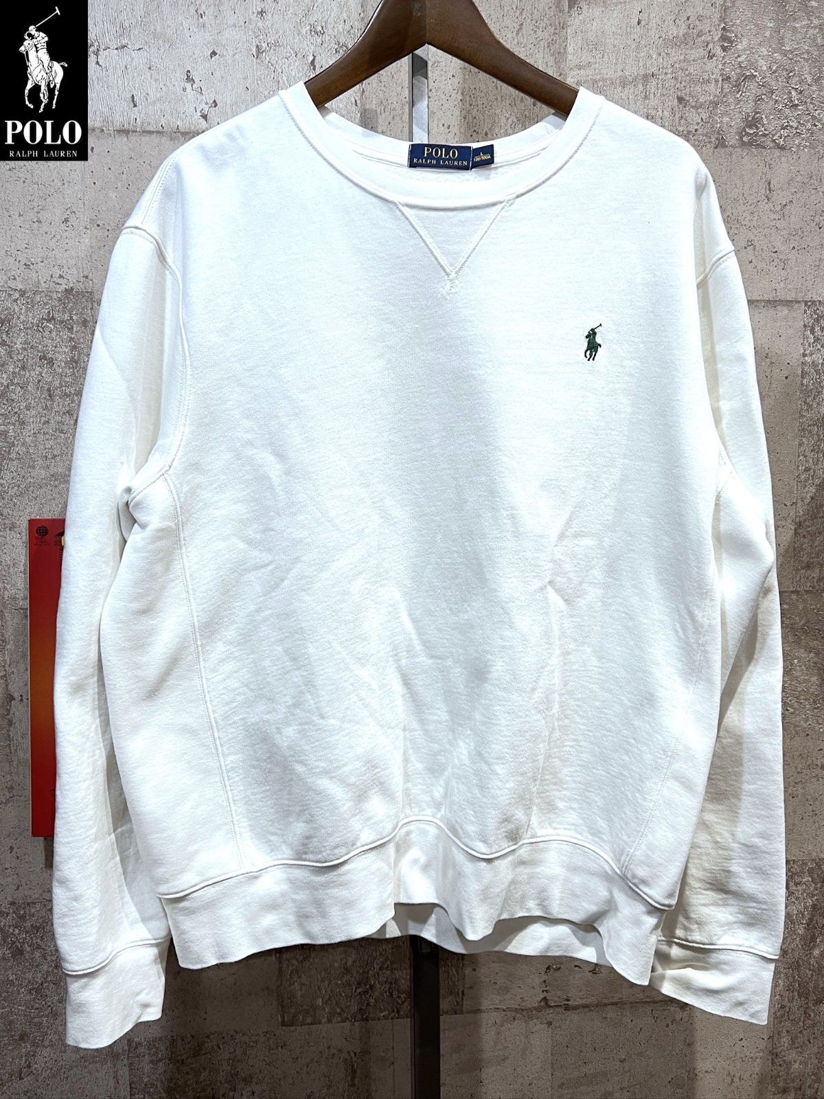 ポロラルフローレン 正規 クルー スウェット L ホワイト メンズ トレーナー ワンポイント POLO RALPH LAUREN