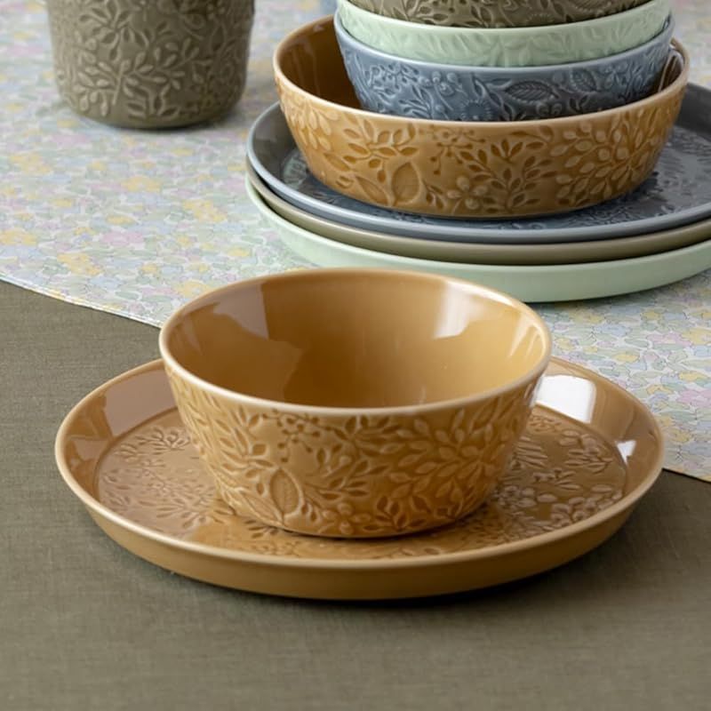 NARUMI ナルミ 食器セット アンナ エミリア 花柄 2色セット ブルー アンバー かわいい レリーフ 2人用 4ピース入り 電子レンジ オーブン 食洗機対応 日本製 ギフト箱入り 41798-33556 0