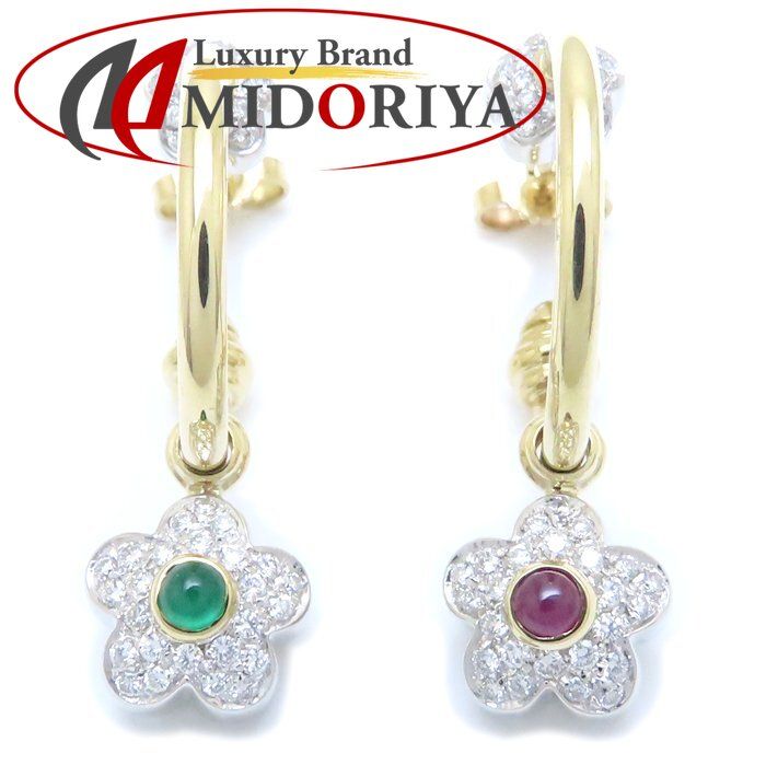 Ponte Vecchio ポンテヴェキオ フラワーモチーフ ピアス エメラルド