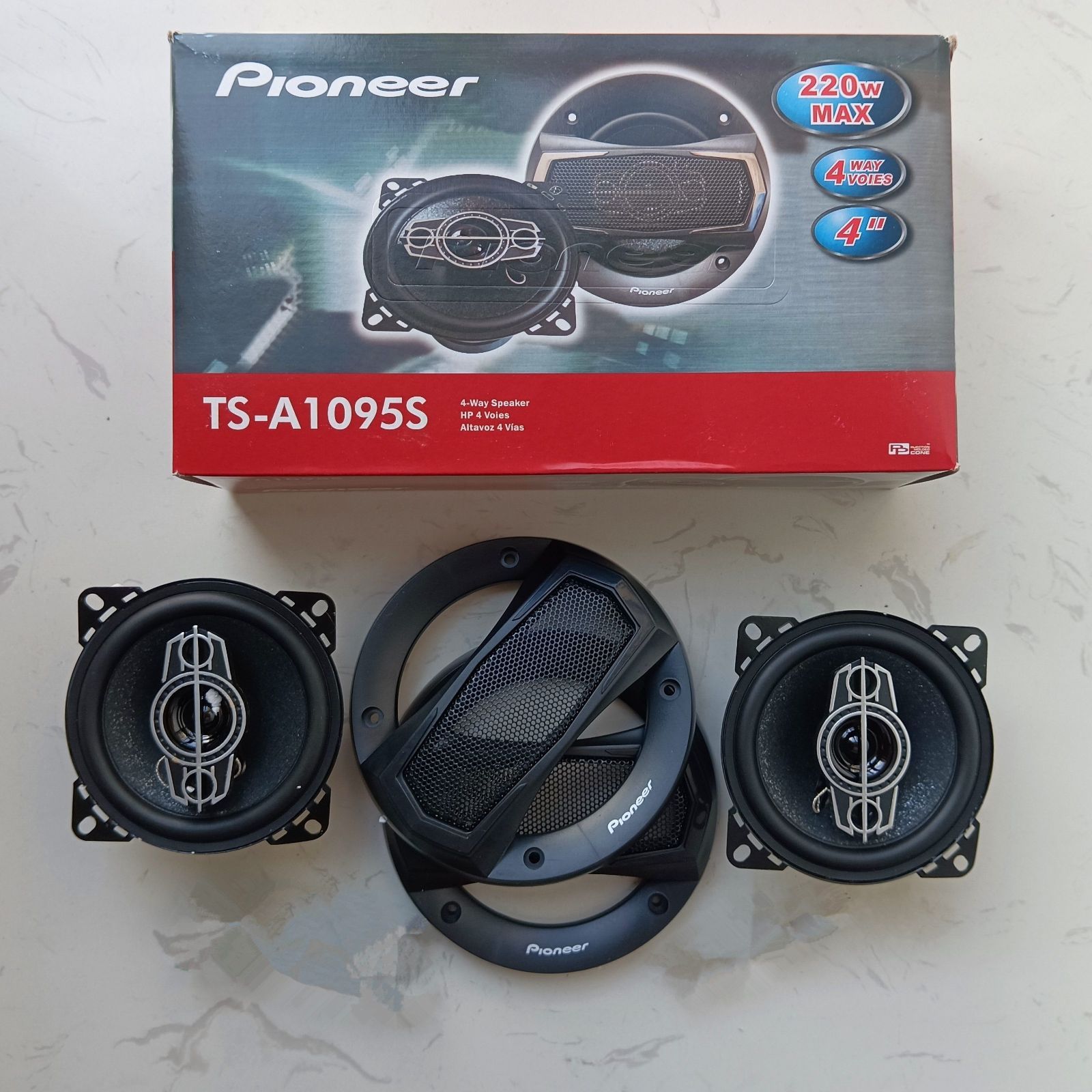 4 インチ 440 ワット 4 ウェイ車 HiFi 同軸スピーカー、ダストカバー u0026 オーディオケーブル付き、オートオーディオ音楽ステレオフルレンジ周波数スピーカー X 1 ペア