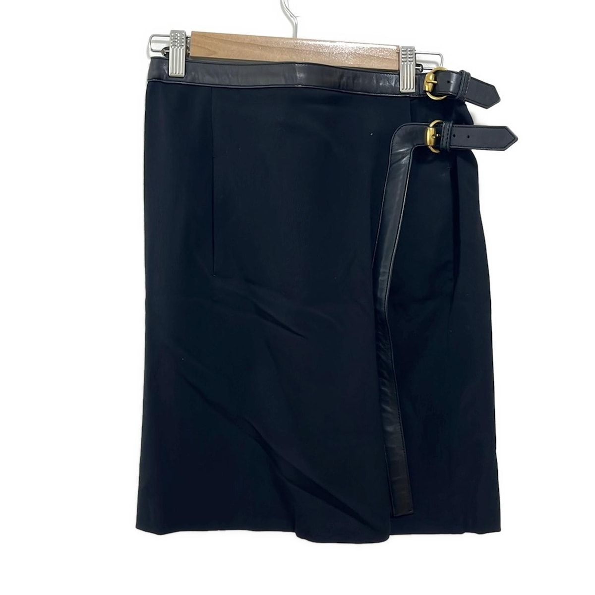 GUCCI グッチ 巻きスカート サイズ38 S レディース - 200302 黒 ひざ丈|レザートリム|ホースビット|2008年