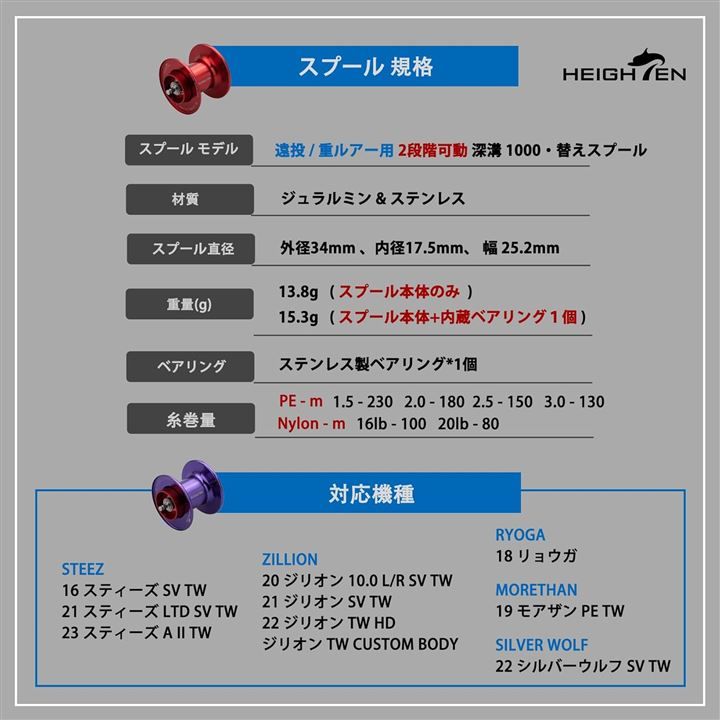 HEIGHTEN リール スプール 遠投/重ルアー用 2段階可動 ダイワ DAIWA