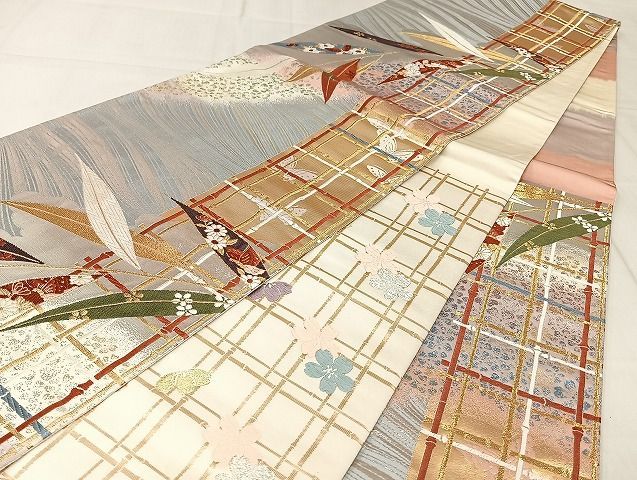 平和屋-こころ店◎六通柄袋帯 唐織 立波枝垂れ花文 金銀糸 正絹 逸品 AAAF4103Asx 平和屋-こころ店◎六通柄袋帯 唐織 立波枝垂れ花文 金銀糸 正絹 逸品 AAAF4103Asx