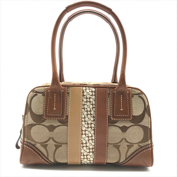 超美品 COACH コーチ シグネチャー キャンバス レザー ハンド バッグ