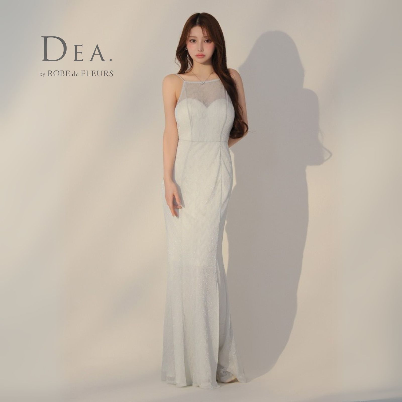 DEA. by ROBE de FLEURS ディアバイローブドフルール ロングドレス DE3383 ラメニットストレッチキャミロングキャバドレス White