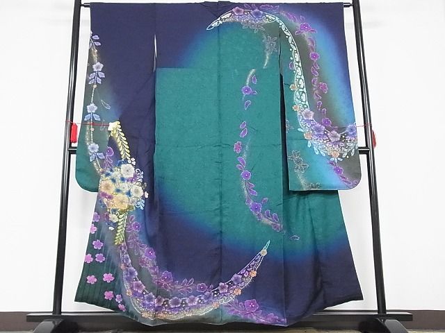 平和屋-こころ店□極上 振袖 絞り 辻が花 暈し染め 金彩 着丈153cm 裄