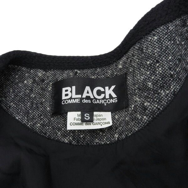 ◆美品◆ ブラックコムデギャルソン BLACK COMME DES GARCONS ウール ノーカラー ジャケット メンズ グレー sizeS [Y02906]