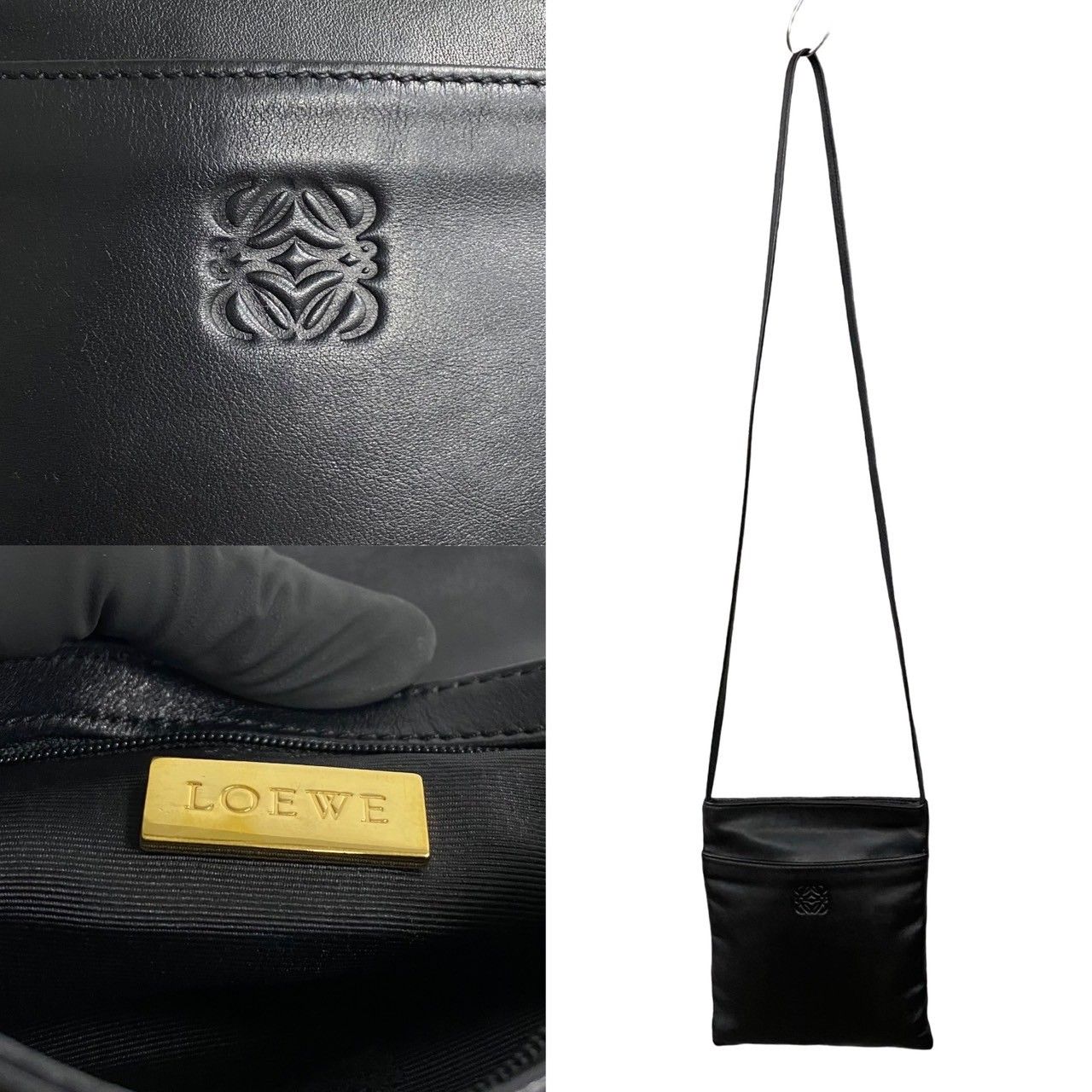 極 美品 希少品 袋付 LOEWE ロエベ アナグラム ロゴ ナッパ