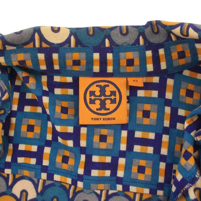 トリーバーチ TORY BURCH シャツワンピース 半袖 ひざ丈 総柄 ロゴボタン 絹 シルク XS 青 ブルー オレンジ /IR □GY17 -  メルカリ