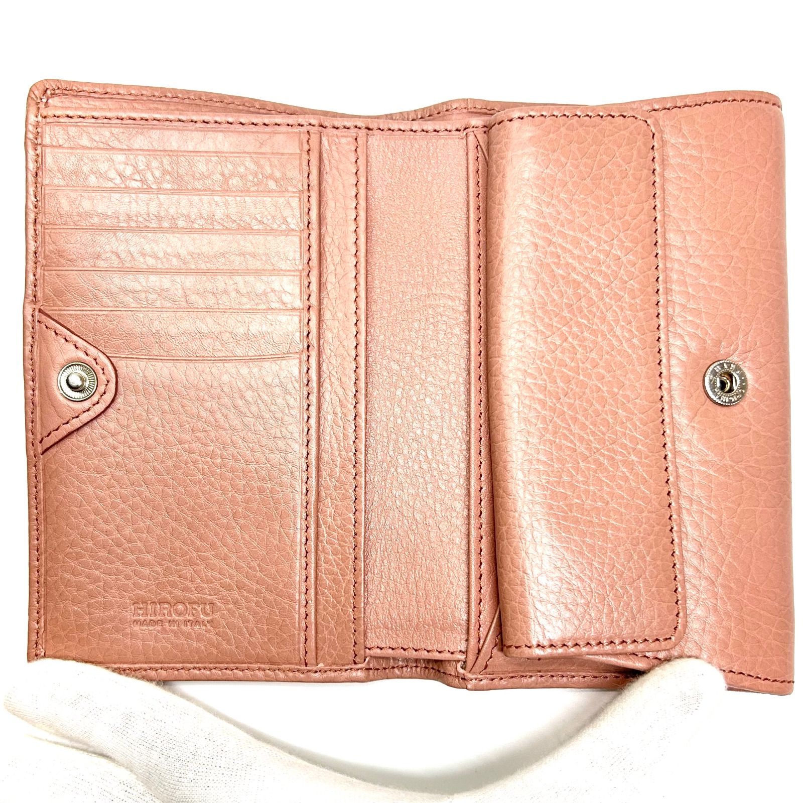 HIROFU ピンクベージュ　レザー 二つ折り財布 保存袋付き　センブレ HIROFU ピンクベージュレザー 二つ折り財布 保存袋付きセンブレ
