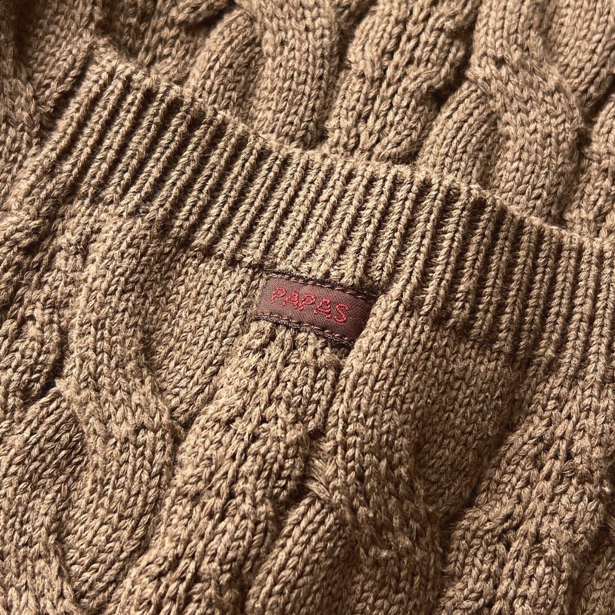 未使用級 PAPAS パパス 刺繍 ロゴ ブルドッグ ワッペン ケーブル編み