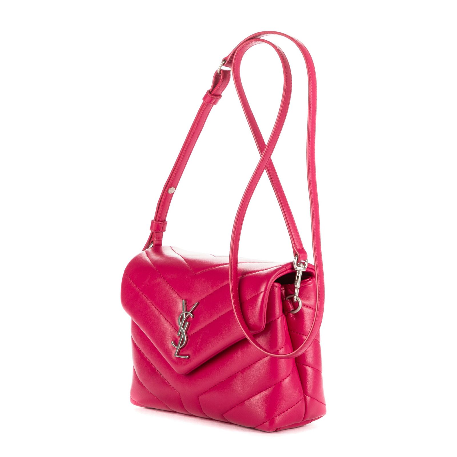 YVES SAINT LAURENT イヴサンローランミニルルピンクシェブロン マトラッセ カーフスキン レザーN