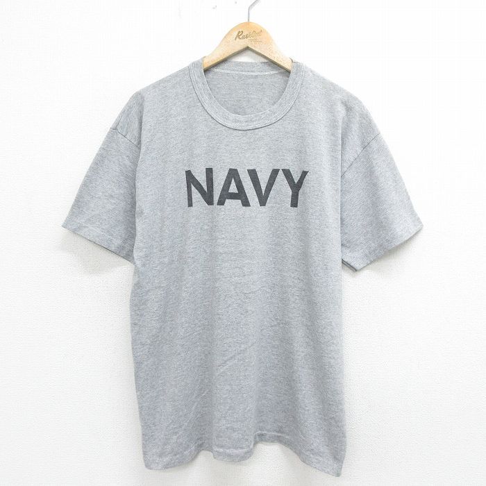 XL/古着 半袖 ビンテージ Tシャツ メンズ 90s ミリタリー ネイビー NAVY クルーネック グレー 霜降り 24jun12 中古