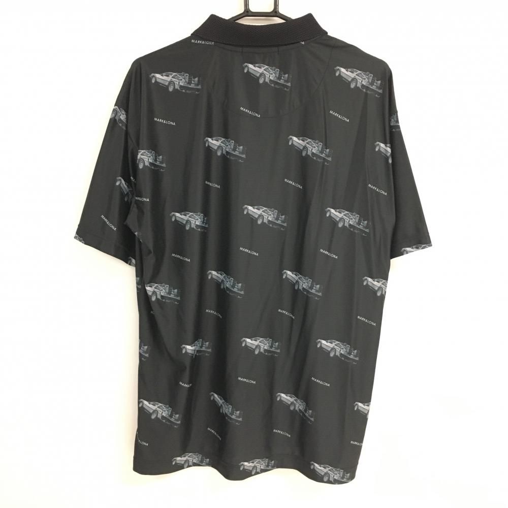 マークアンドロナ 半袖ポロシャツ 黒×グレー 車柄 BACK TOTHE FUTURE