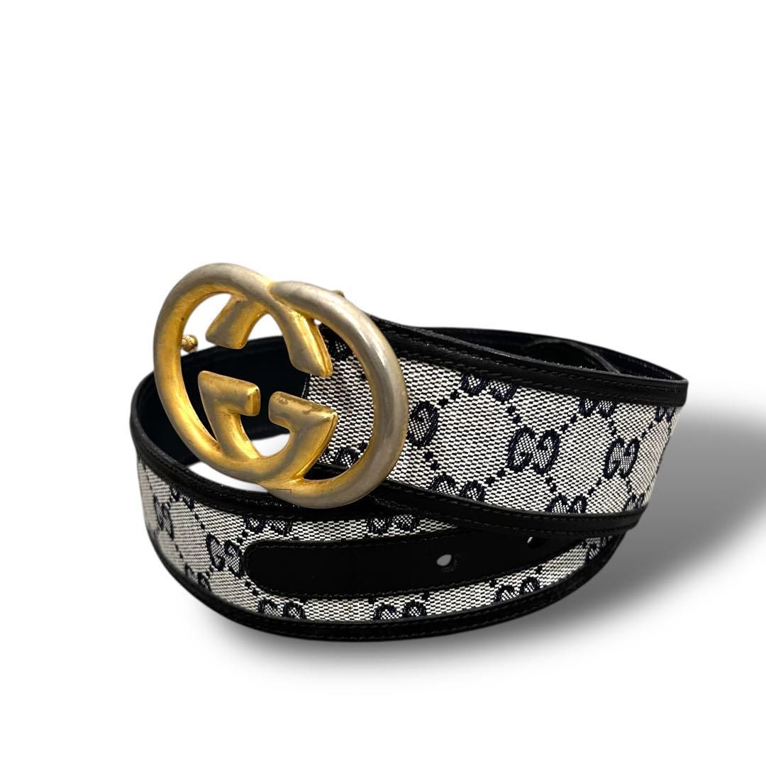 正規品 本物保証 GUCCI オールドグッチ ベルト GG柄 キャンバスレザー メンズ レディース