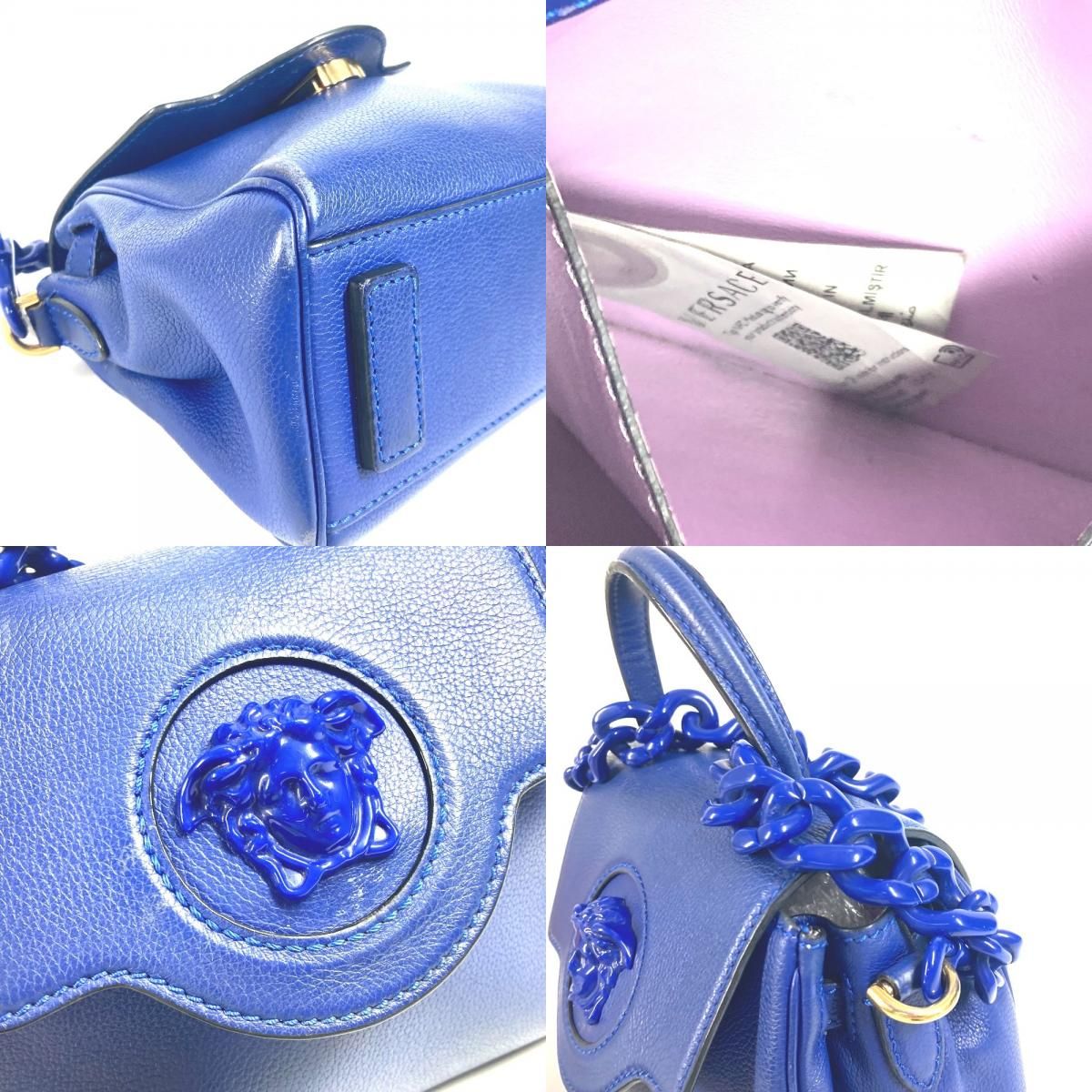 VERSACE ヴェルサーチ ハンドバッグ メデューサ ロゴ レザー ブルー
