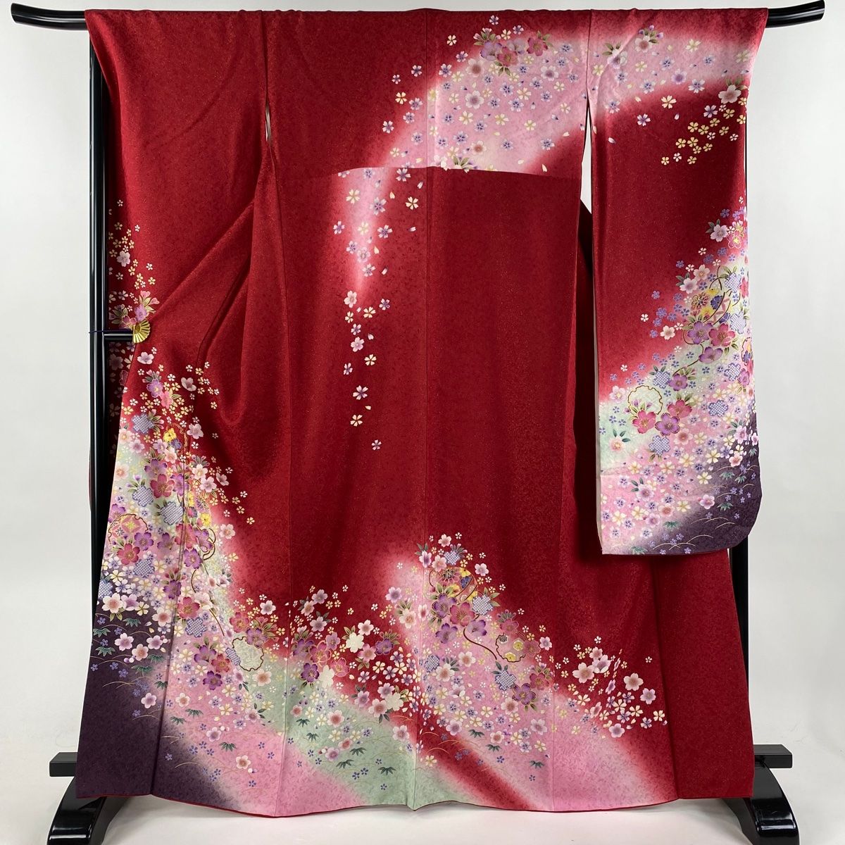 振袖 身丈166cm 裄丈70.5cm L 袷 桜 鈴 金通し 金彩 赤 正絹 逸品  