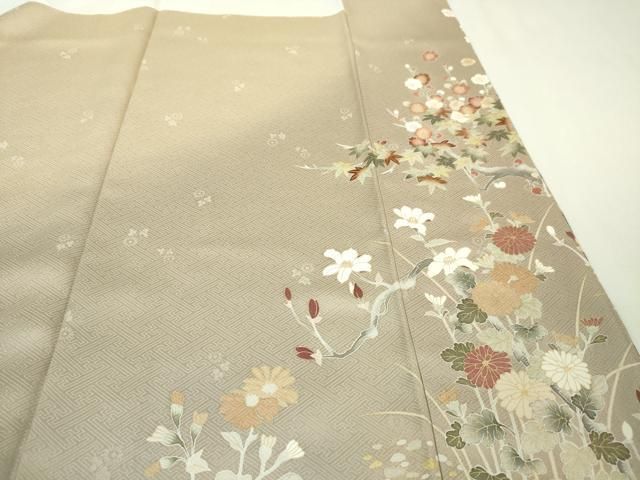 平和屋本店□極上 訪問着 友禅 駒刺繍 吉祥花文 香色地 暈し染め 金彩  