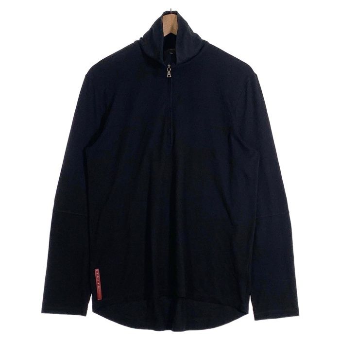 PRADA SPORT プラダスポーツ ハーフジップ プルオーバートップ 長袖 ブラック ポリエステル ラバーパッチ Size L