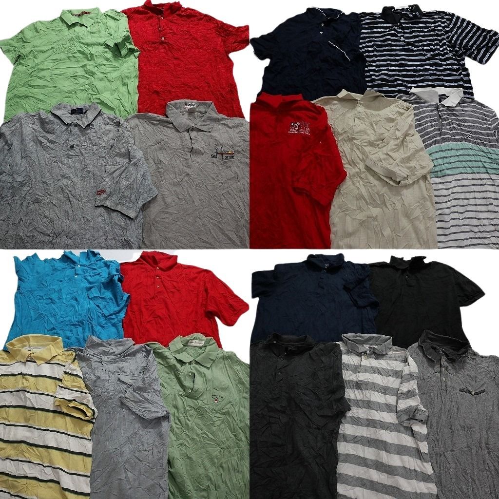 古着卸 まとめ売り ポロシャツ 19枚セット (メンズ 2XL ) ボーダー 無地 ワンポイント MT9476