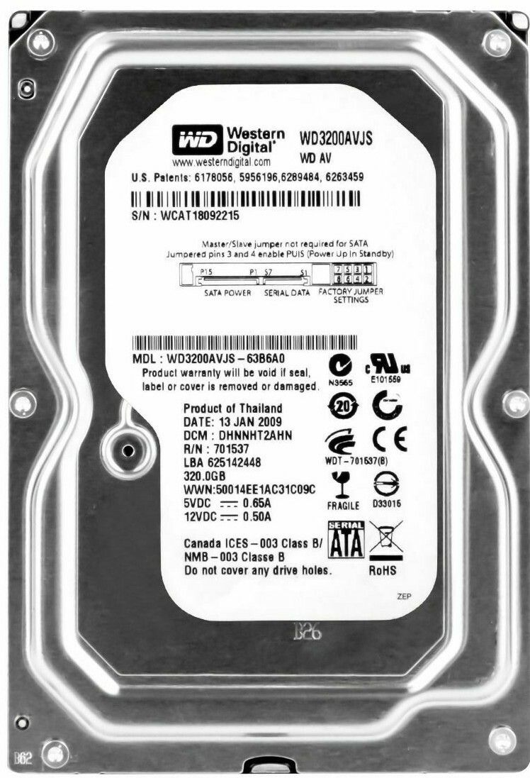 Hard Drive Western Digital AV WD3200AVJS 320GB 7200RPM SATA II 8MB 3.5 Inch