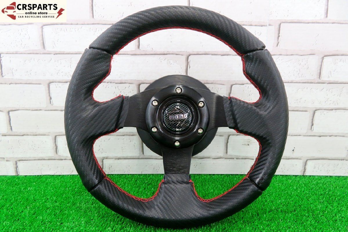 MOMO モモ 約28φ カーボン調 ステアリング ハンドル 赤 ステッチ スポーツタイプ ◆取外 MH21S ワゴンR◆ No 13637