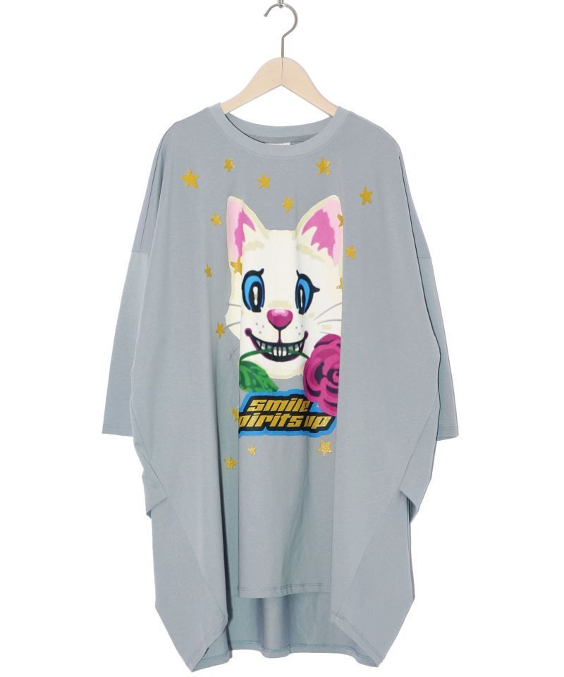 ☆スカラー　151642：バラをくわえたネコ柄 ラメプリントチュニック 楽天市場】☆SALE☆【ScoLar スカラー】151642 バラをくわえた