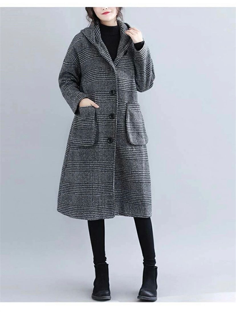 ジャケット コート アウター ゆったり ロング チェック フード チェック柄 コートレディース 秋冬 ロング ロングコート フード