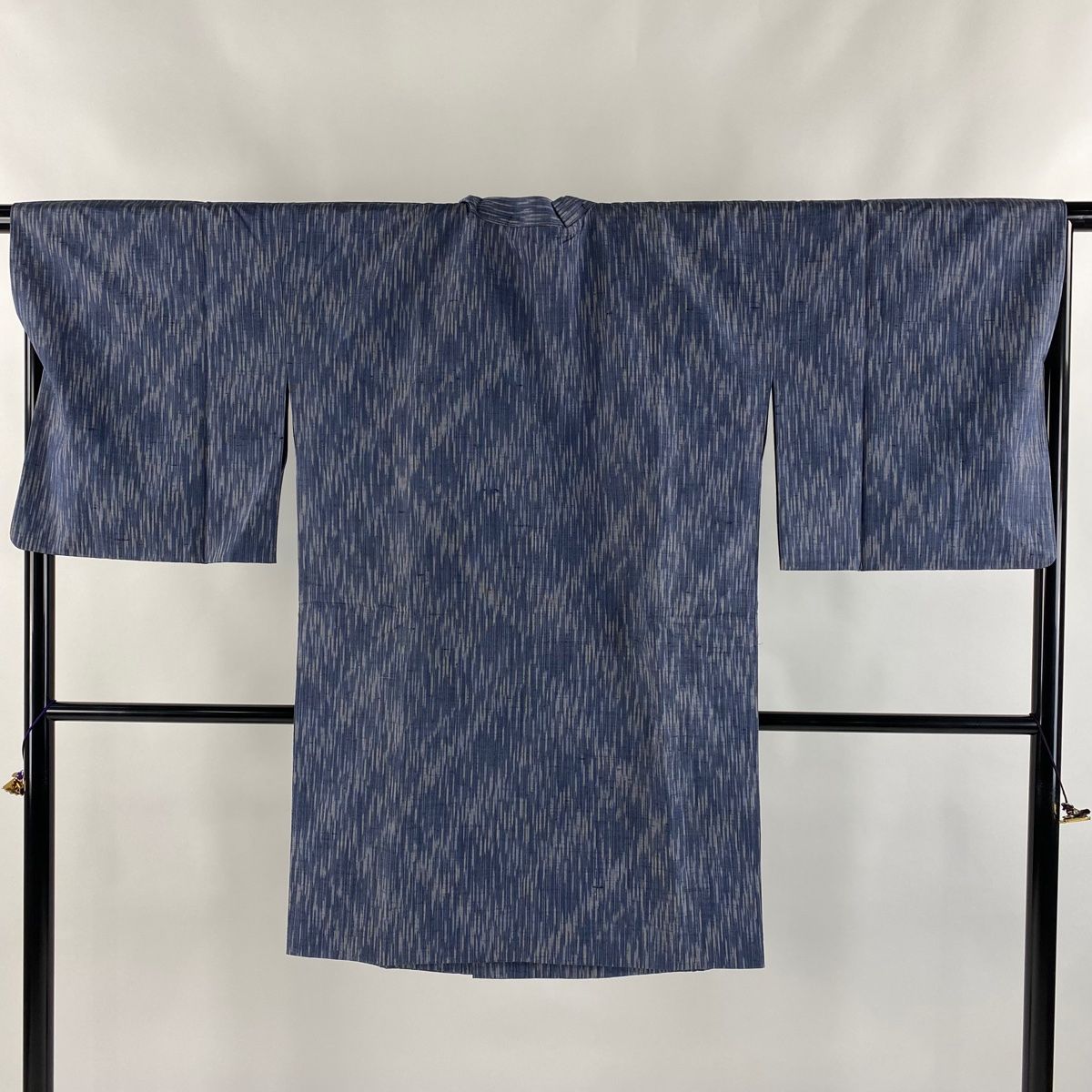 道行 身丈98.5cm 裄丈68.5cm L 和装コート 紬地 千代田衿 幾何学 紺色 正絹 名品