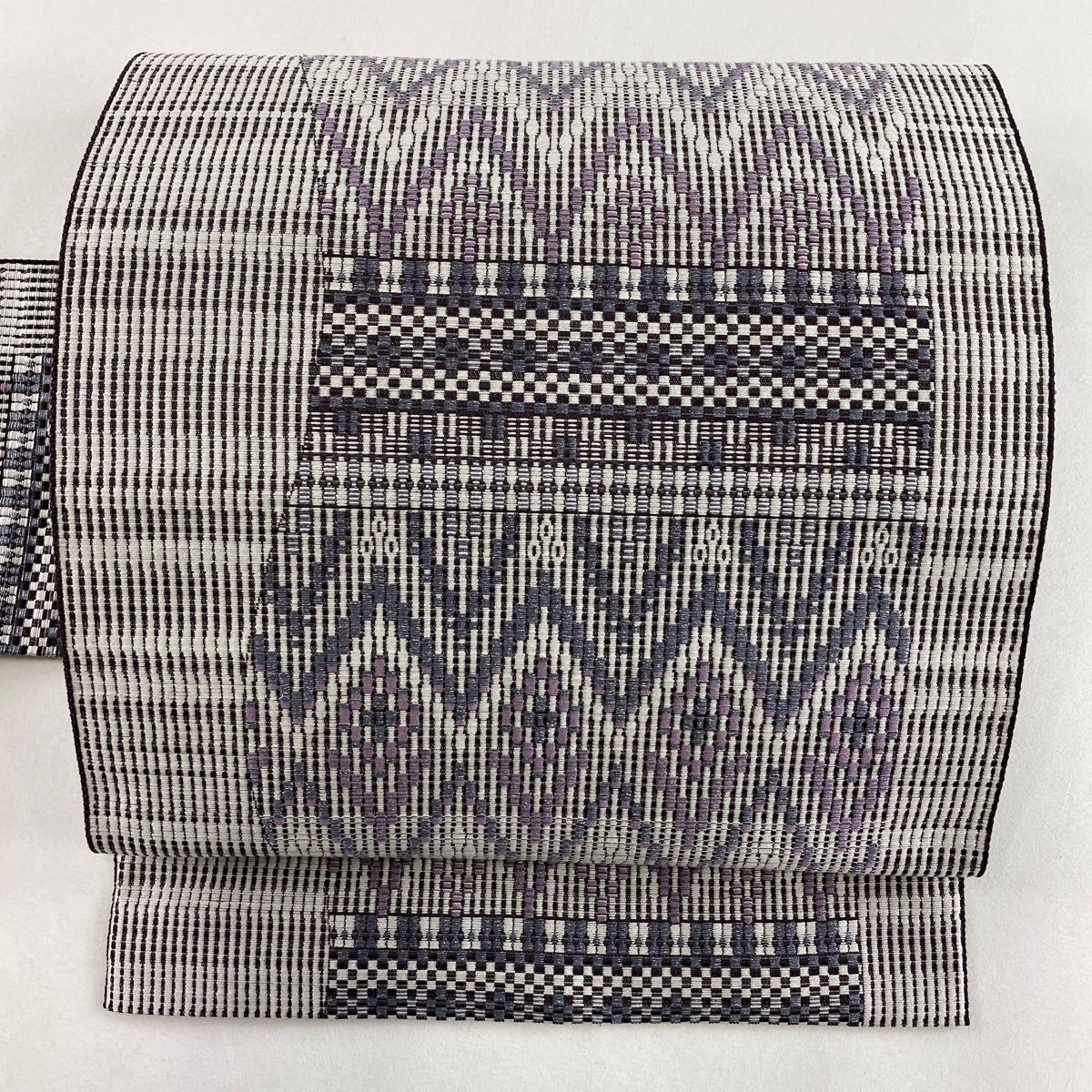 名古屋帯 美品 名品 八寸名古屋帯 トンネル仕立て 幾何学模様