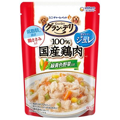 セット ユニ チャーム グラン･デリ 国産鶏ささみパウチジュレ成犬用緑黄色野菜入り 80 g