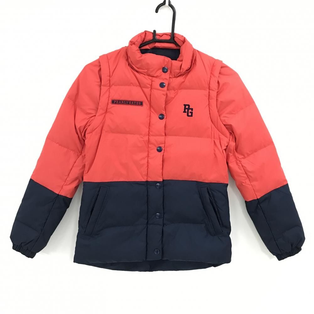 パーリーゲイツ 2WAYダウンジャケット レッド×ネイビー 韓国モデル ロゴ刺しゅう レディース 0 S ゴルフウェア PEARLY GATES