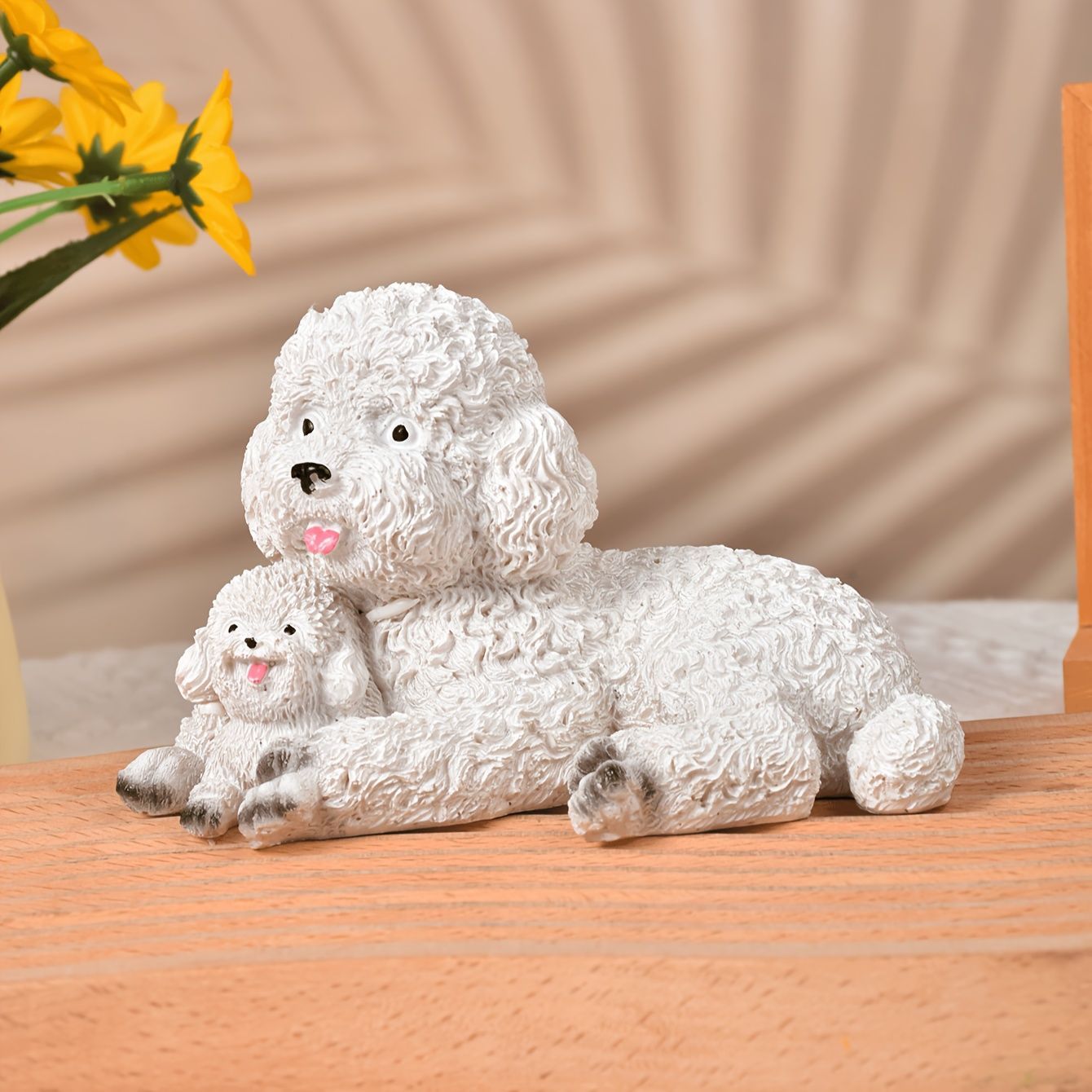 リアル 犬 トイプードル 親子 ホワイト 白 置物 かわいい 13.5cm 樹脂 