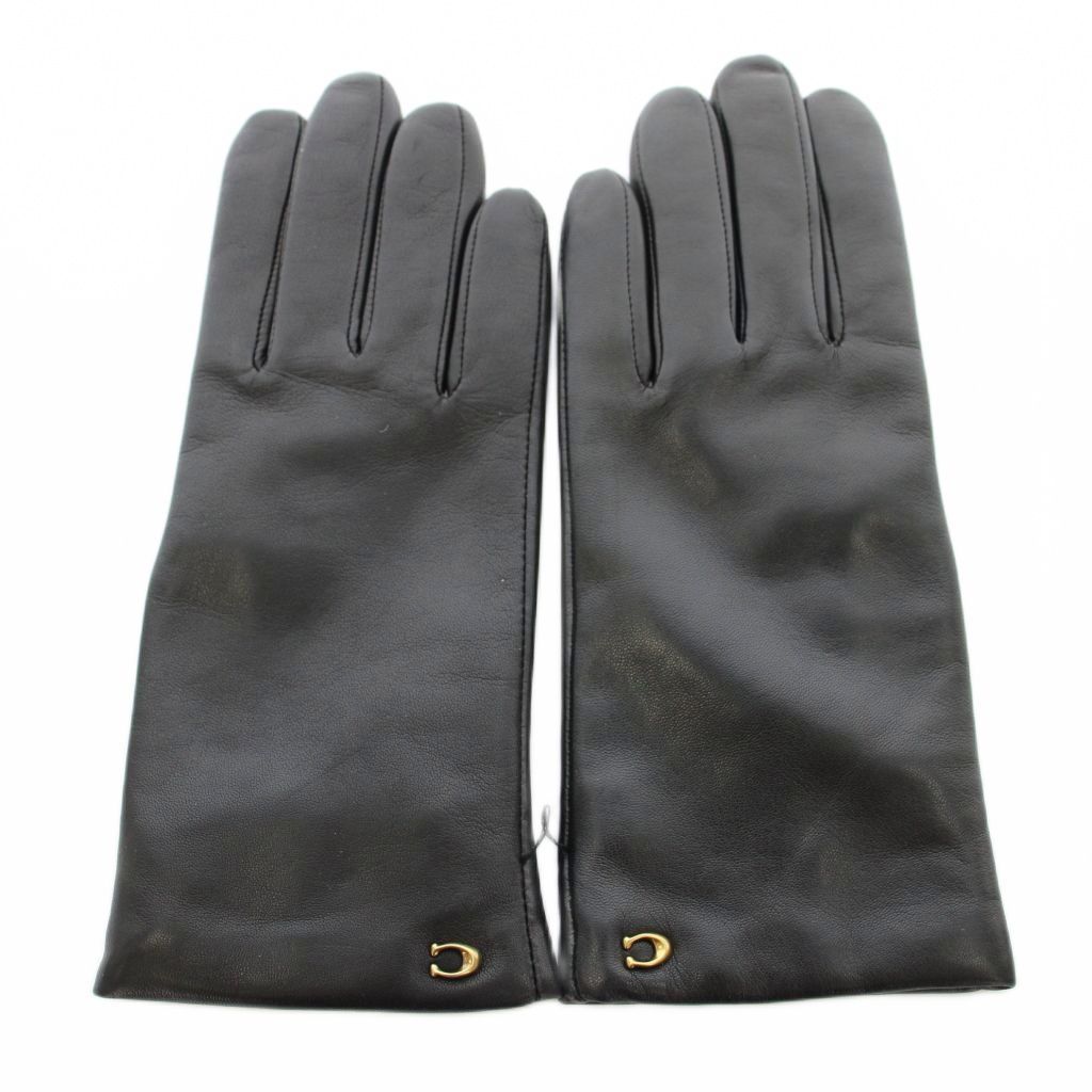 コーチ COACH スカルプテッド シグネチャー レザー テック グローブ 手袋 ロゴ 17cm 黒 ブラック 76014 |KU