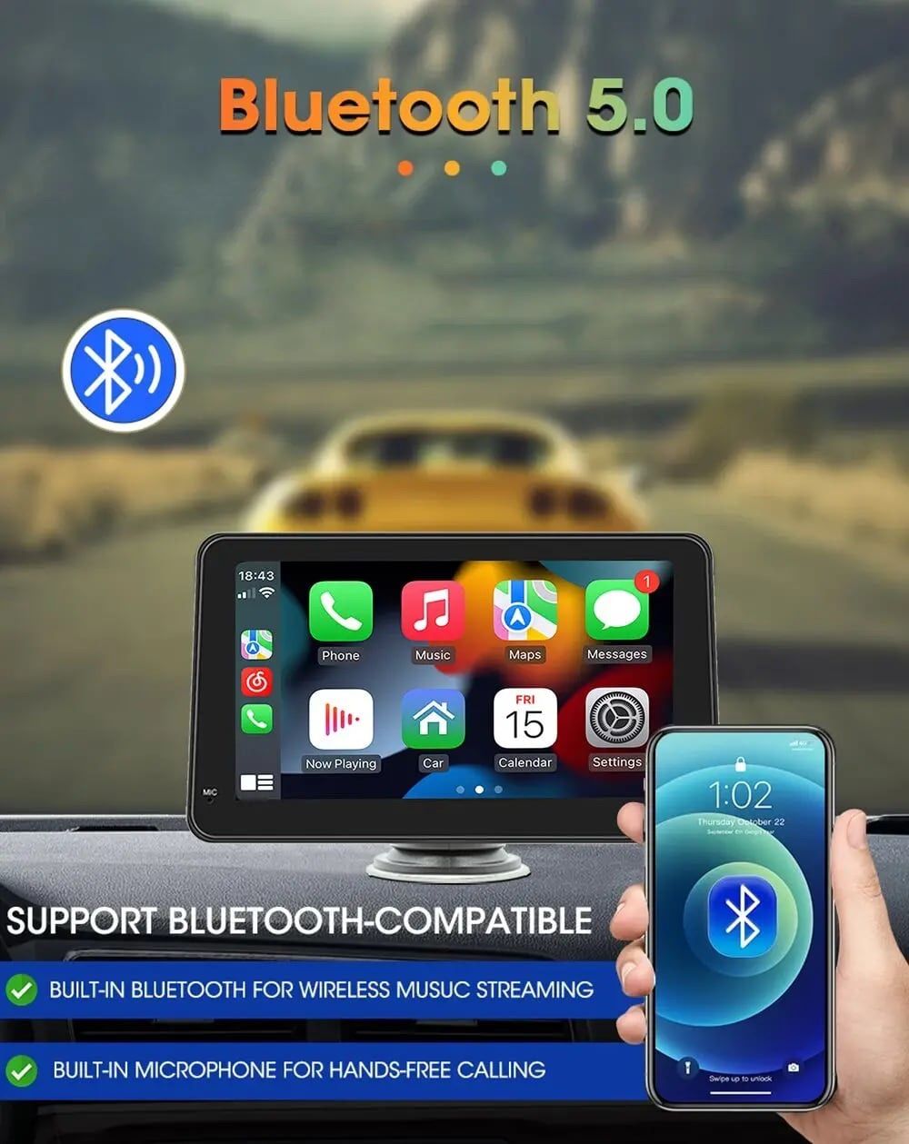 ポータブルタッチスクリーン 7 インチ IPS CarPlay Android