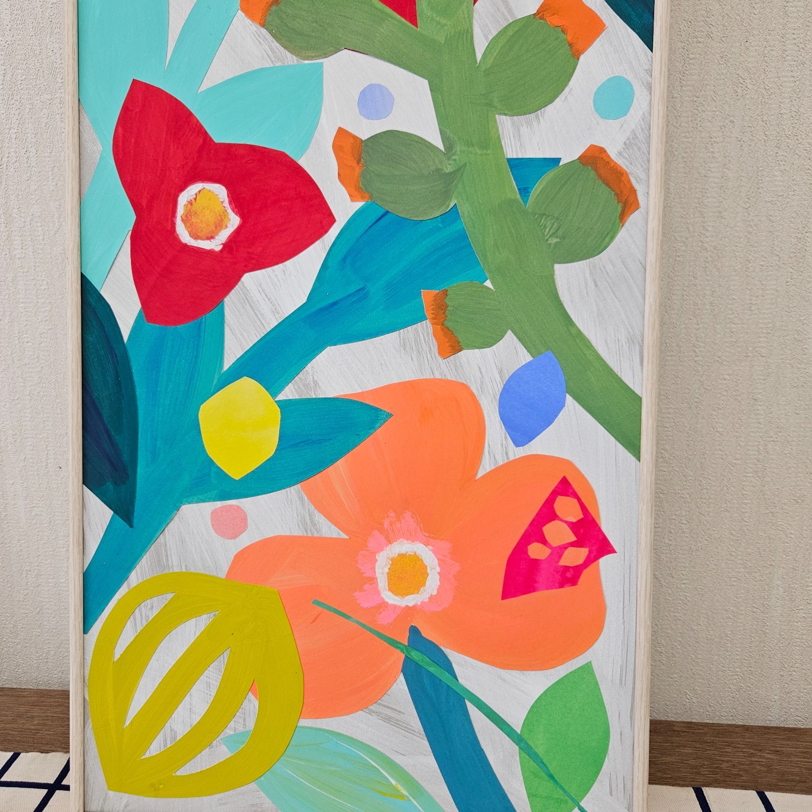 ちぎり絵】「映(はえる)」 ノウゼンカズラ ハンドメイド (P 10) 彩りを