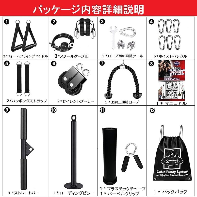 ラットプルダウンアタッチメント10個セット バイセップトライセップ